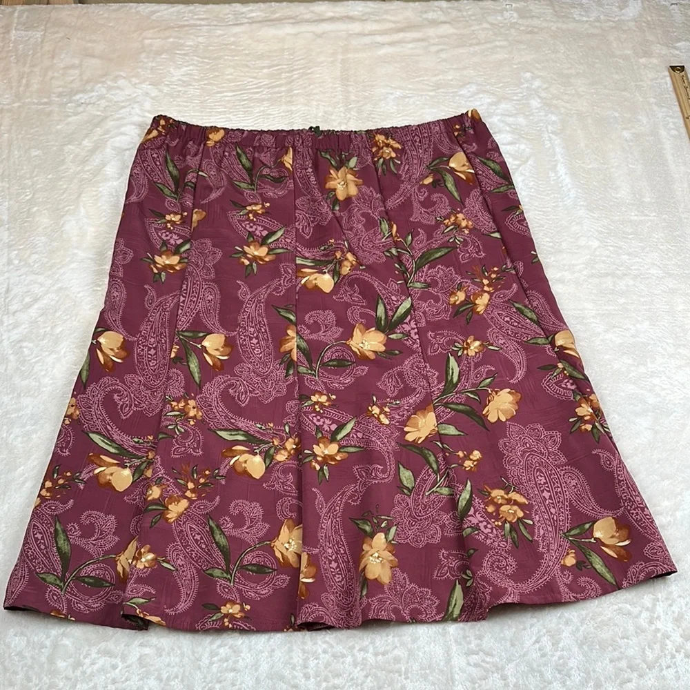 BonWorth A-Line Skirt in Purple and Yellow Floral